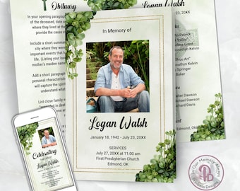 Green Clover Funeral Program Template, Irish Celtic Cross Memorial Service Booklet, Celebration of Life Obituary Pamphlet, QFP 21590