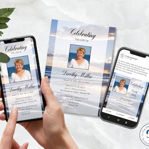 Beach at Dusk Funeral Invitation, Electronic Funeral Announcement, Memorial Service Digital Evite, Celebration of Life Invite ZFPI 21070