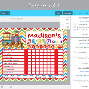 Children's Train Chore Chart, Editable Reward Chart, Printable Kid's ...