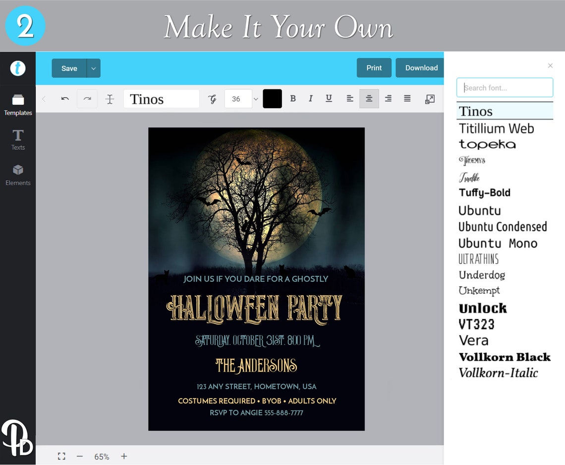 Full Moon Printable Halloween Costume Party Invitation Edit - Etsy