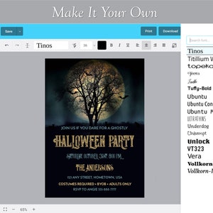 Full Moon Printable Halloween Costume Party Invitation Edit | Etsy