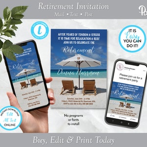 Beach Chairs Retirement Party Invitation, Retirement Celebration Digital Invite, Social Media Evite, Edit in Templett, ZRT 24002