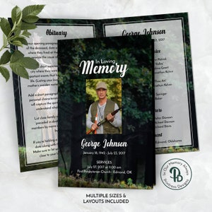 Deer in the Woods Funeral Program Template for Hunter, Obituary Template, Celebration of Life Program, Memorial Service, Editable, QFP 21219