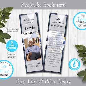 Military Honors Memorial Keepsake Bookmark, Funeral Favor Bookmark, Celebration of Life Keepsake, Edit In Templett, ZBKM 21128
