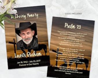 Cowboy Kneeling at a Cross Funeral Keepsake Prayer Card, Memorial Favor, Celebration of Life Keepsake, In Loving Memory, Templett QPC 21228