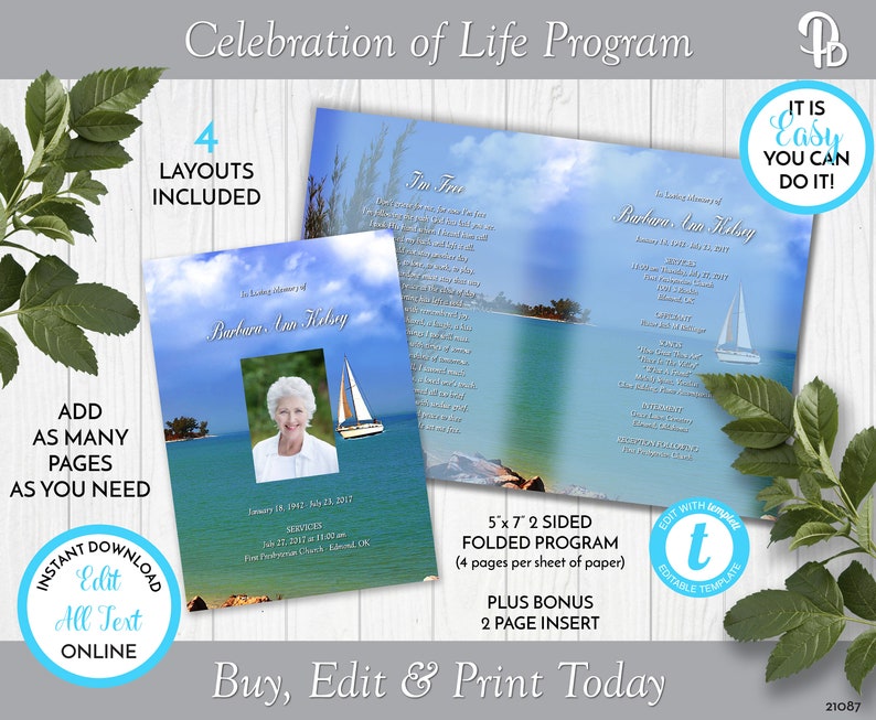Sailing on the Sea Funeral Program Template Obituary/Order of Etsy