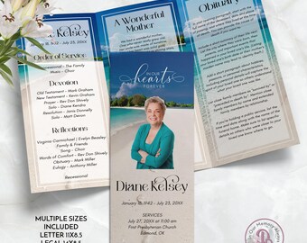 Footprints in the Sand Trifold Funeral Program, Obituary Template, Celebration of Life Program, Memorial Service, Templett QFP3 21293