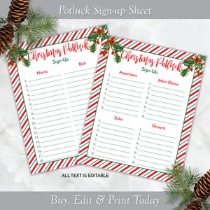 Editable Christmas Holiday Potluck Sign Up Sheet, Printable Work / Office Potluck Sign Up Sheet, Neighborhood Potluck Form ZHLPLS 20077