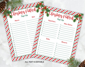 Editable Christmas Holiday Potluck Sign Up Sheet, Printable Work / Office Potluck Sign Up Sheet, Neighborhood Potluck Form ZHLPLS 20077