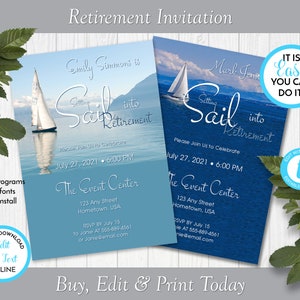 Blue Water Sailing Retirement Party Invitation, Retirement Celebration Invite, Edit in Templett, ZRT 24013