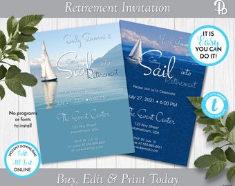 Blue Water Sailing Retirement Party Invitation, Retirement Celebration Invite, Edit in Templett, ZRT 24013