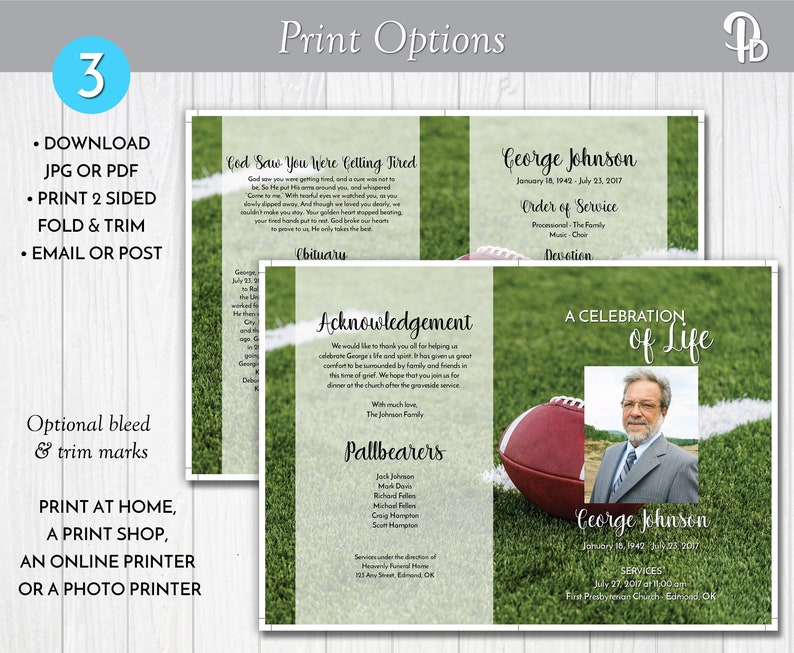 Football Fan Funeral Program Template Obituary/Order of Etsy Italia