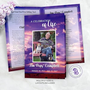 Desert Sunrise Funeral Program, Obituary Template, Celebration of Life Program, Printable Memorial Service, Editable, Templett, QFP 21101