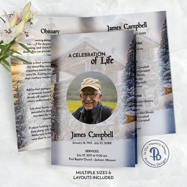 Funeral Program Template for Hunter, Obituary Template, Order of Service Celebration of Life Program, Memorial Service, Editable, QFP 21222