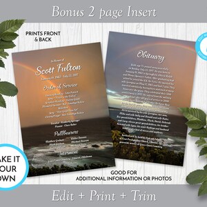 Ocean Rainbow Funeral Program Template, Obituary/order of Service Template, Printable Memorial ...