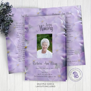 Lilac Funeral Program Template, Obituary/Order of Service Template, Printable Memorial Service Template, Edit in Templett, ZFP 21027