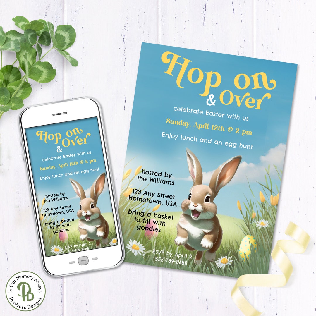 Hop on Over Easter Egg Hunt Invitation Template, Digital Invite, Spring ...