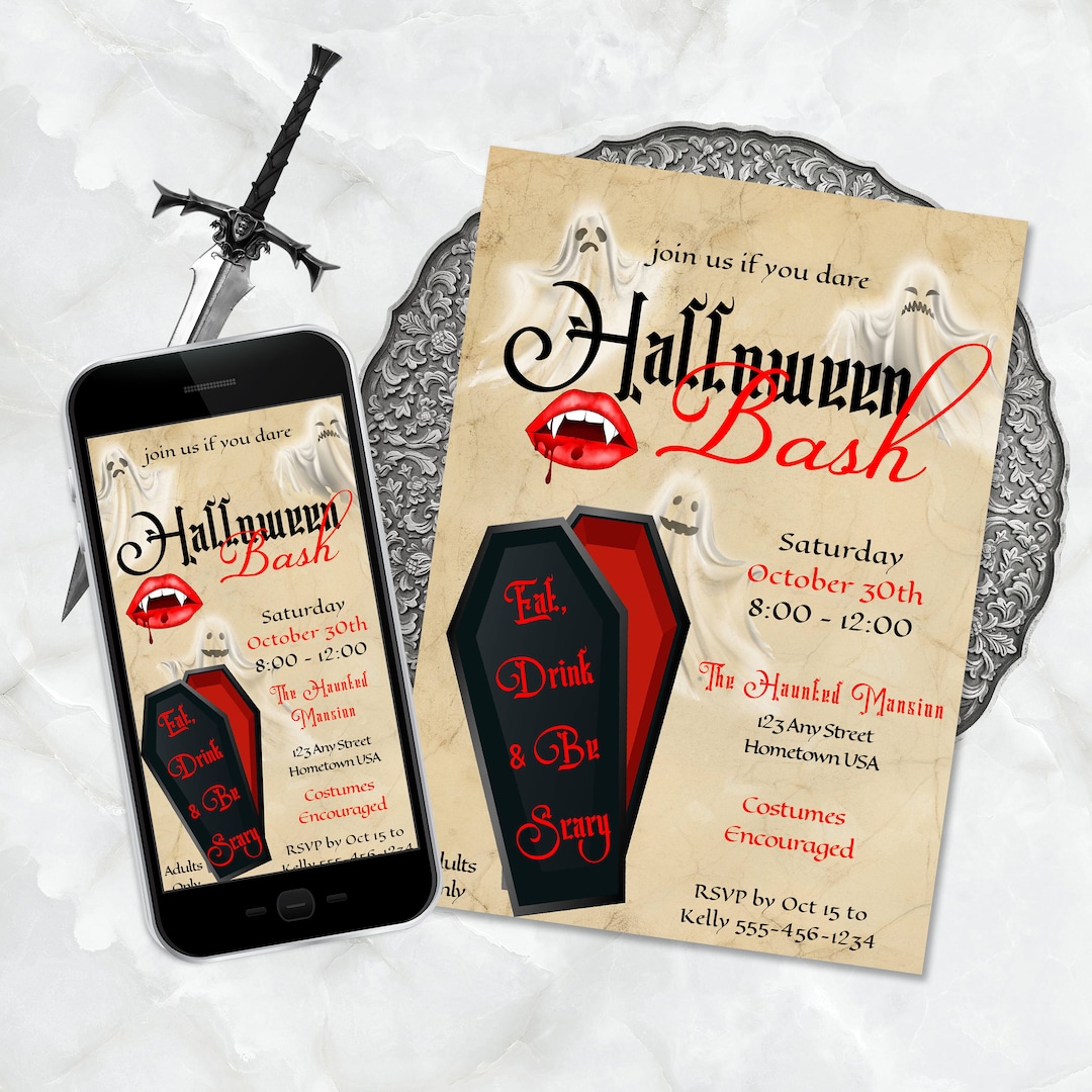 Editable Vampire Halloween Costume Party Invitation Adult Etsy