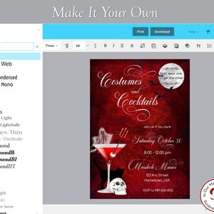 Costumes and Cocktails Printable Halloween Costume Party Invitation ...