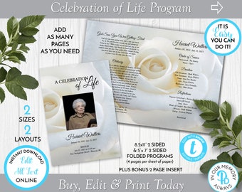 Red Rose Funeral Program Template Obituary/order of Service - Etsy