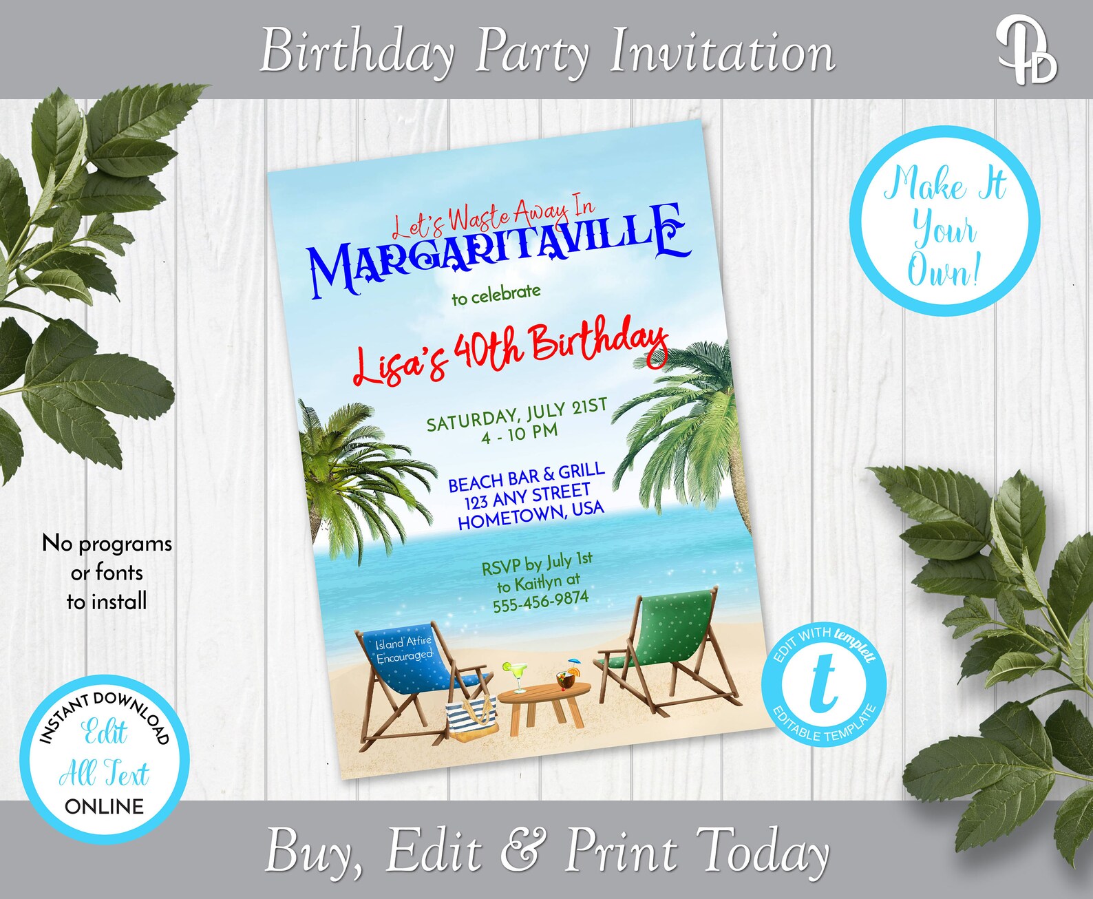 Margaritaville Birthday Party Invitation Template Tropical - Etsy