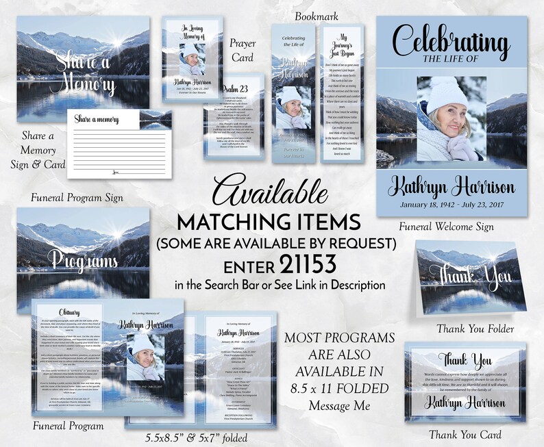 Mountain Lake Funeral Program, Obituary Template, Celebration of Life