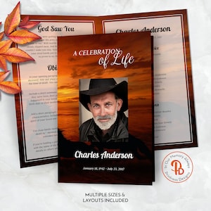 Horses at Sunset Funeral Program, Obituary Template, Celebration of Life Program, Printable Memorial Service, Editable Templett QFP 21171