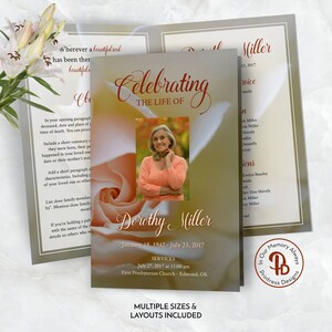 Enchanted Rose Funeral Program, Obituary Template, Celebration of Life Program, Printable Memorial Service, Editable, Templett QFP 21175