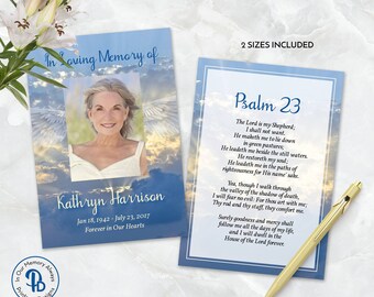 Angel in the Clouds Funeral Keepsake Prayer Card, Memorial Favor, Celebration of Life Keepsake, In Loving Memory Edit In Templett QPC 21197