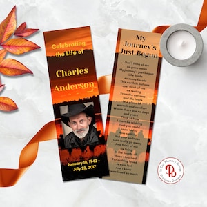 Sunset Fishing Memorial Keepsake Bookmark Template, Funeral Favor Bookmark, Celebration of Life Keepsake, In Loving Memory, ZBKM 21005