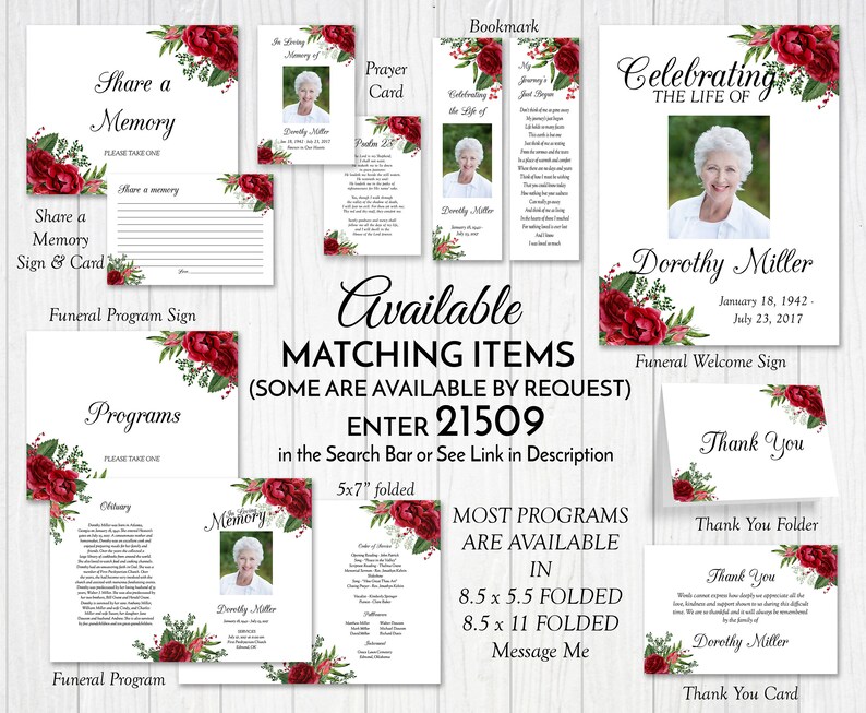 Burgundy Rose Funeral Program Template, Obituary/order of Service