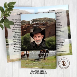 Horses by the River Funeral Program Template, Obituary/Order of Service Template, Printable MemorialTemplate, Edit in Templett, ZFP 21150
