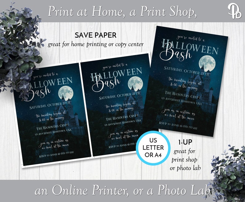 Full Moon Printable Halloween Costume Bash Invitation Edit in | Etsy