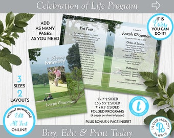 man Funeral Order of Service / Memorial program / Remembrance Service / Celebration of Life / Printed or digital file hobby golf unisex man Funeral Order of Service / Memorial program / Remembrance Service / Celebration of Life / Printed or digital file hobby golf unisex
