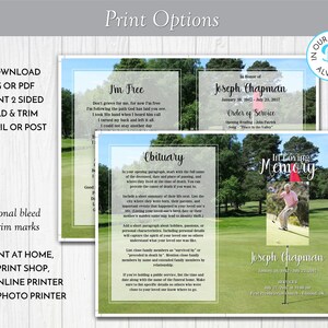 Golfer's Memorial Service Template, Obituary/order of Service Template, Printable Funeral ...
