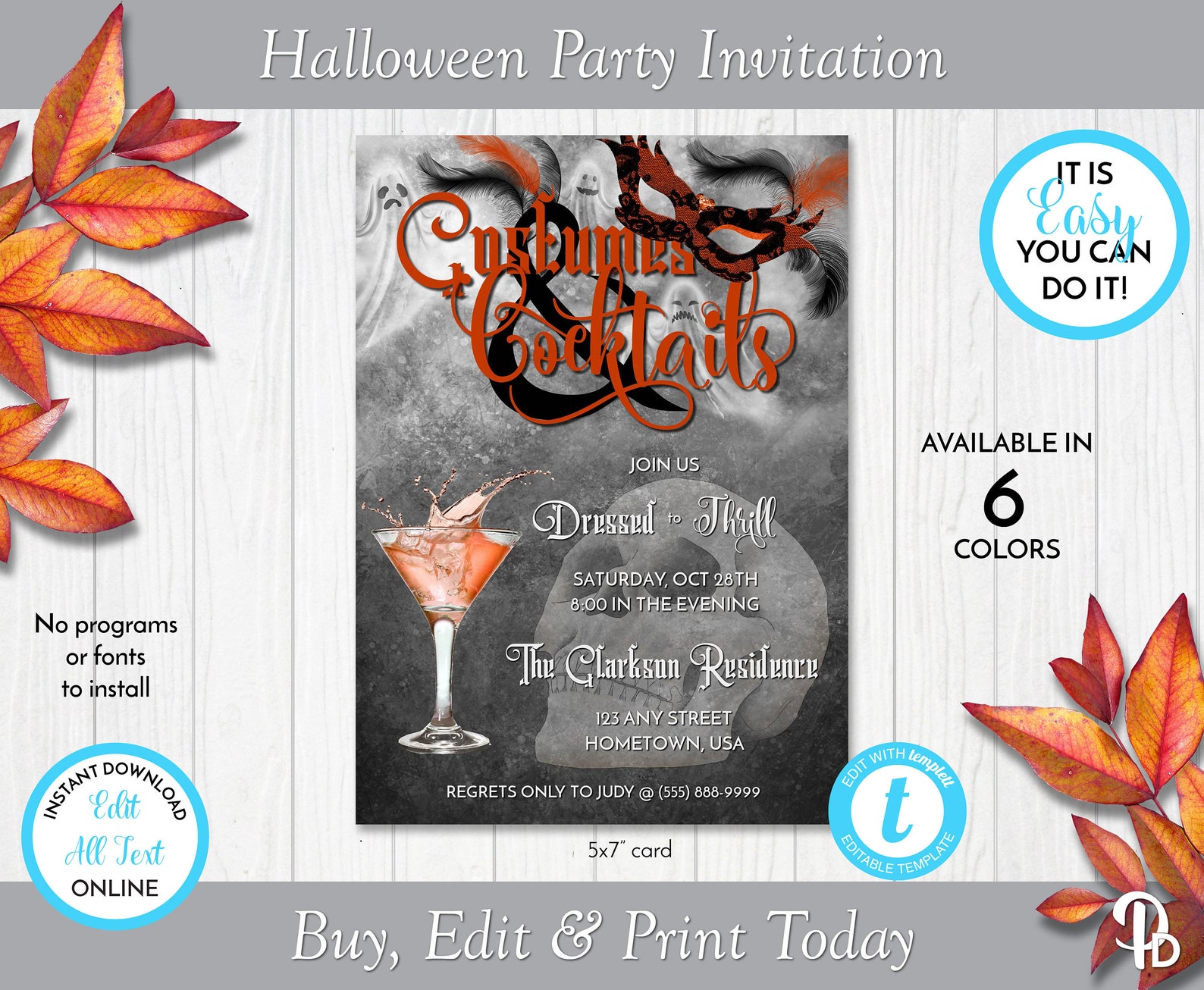 Costumes and Cocktails Printable Halloween Costume Party - Etsy
