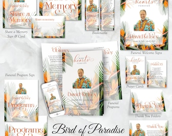 Bird of Paradise Funeral Program Bundle, Obituary Template, Celebration of Life Program, Memorial Service, Editable Templett QFPB 21283