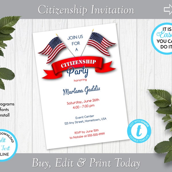 Einladung zur Staatsbürgerschaftsfeier, Staatsbürgerschaftsfeier, Einbürgerungsfeier, Bearbeitung in Templett, ZSS 19002