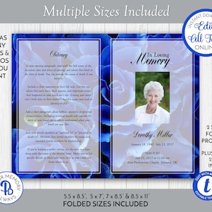 Blue Roses Funeral Program Template, Obituary/order of Service Template ...