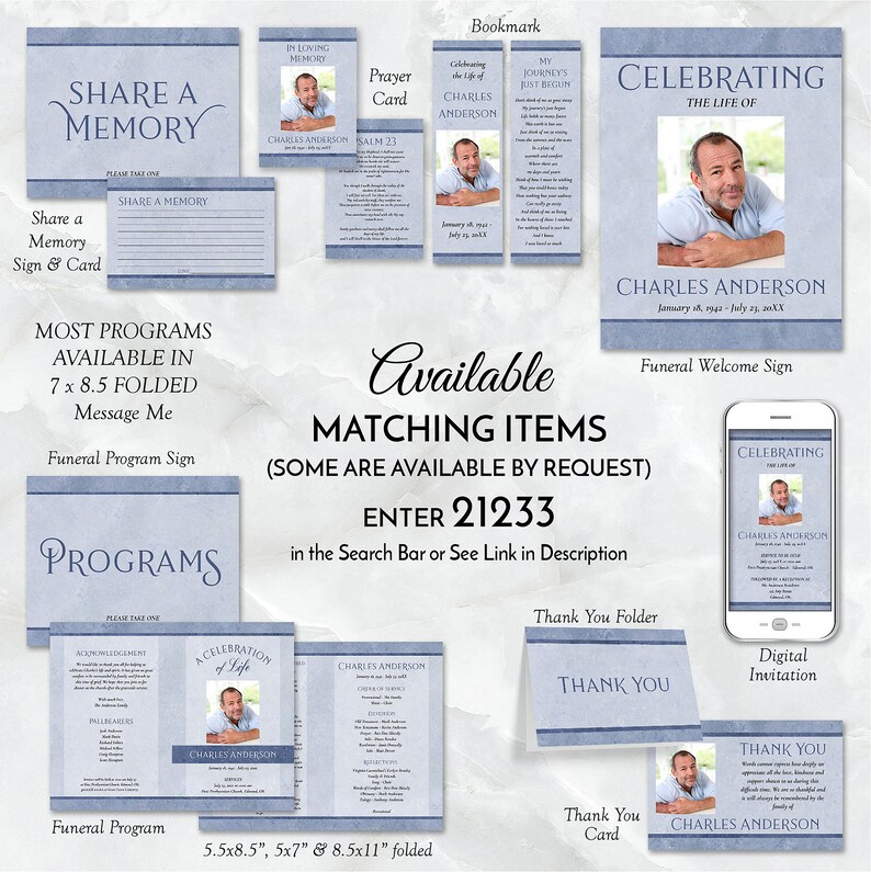 Classic Blue Funeral Program Template Obituaryorder of Etsy