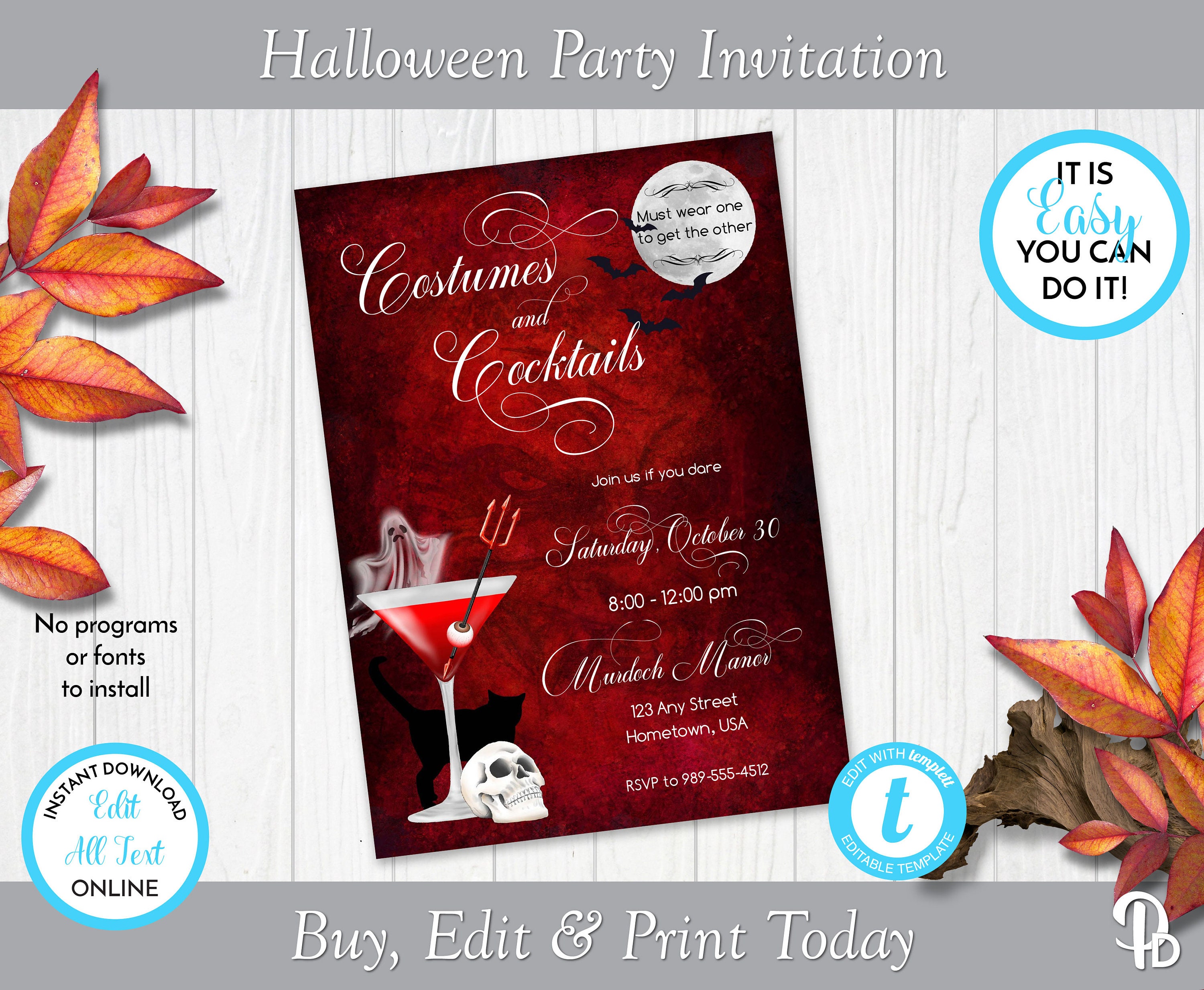 Costumes and Cocktails Printable Halloween Costume Party - Etsy