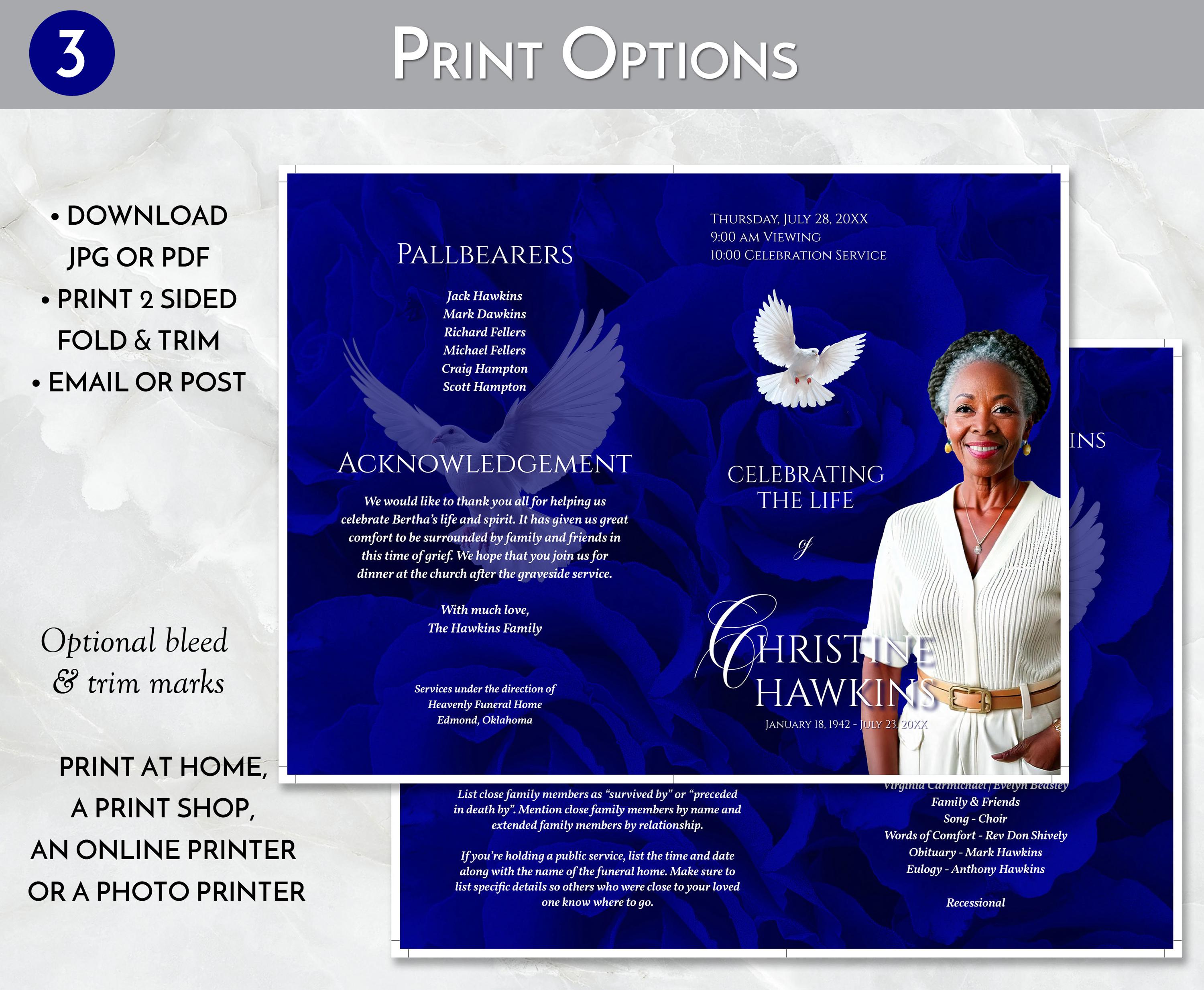Blue Roses Funeral Program Template, Printable Magazine Memorial ...