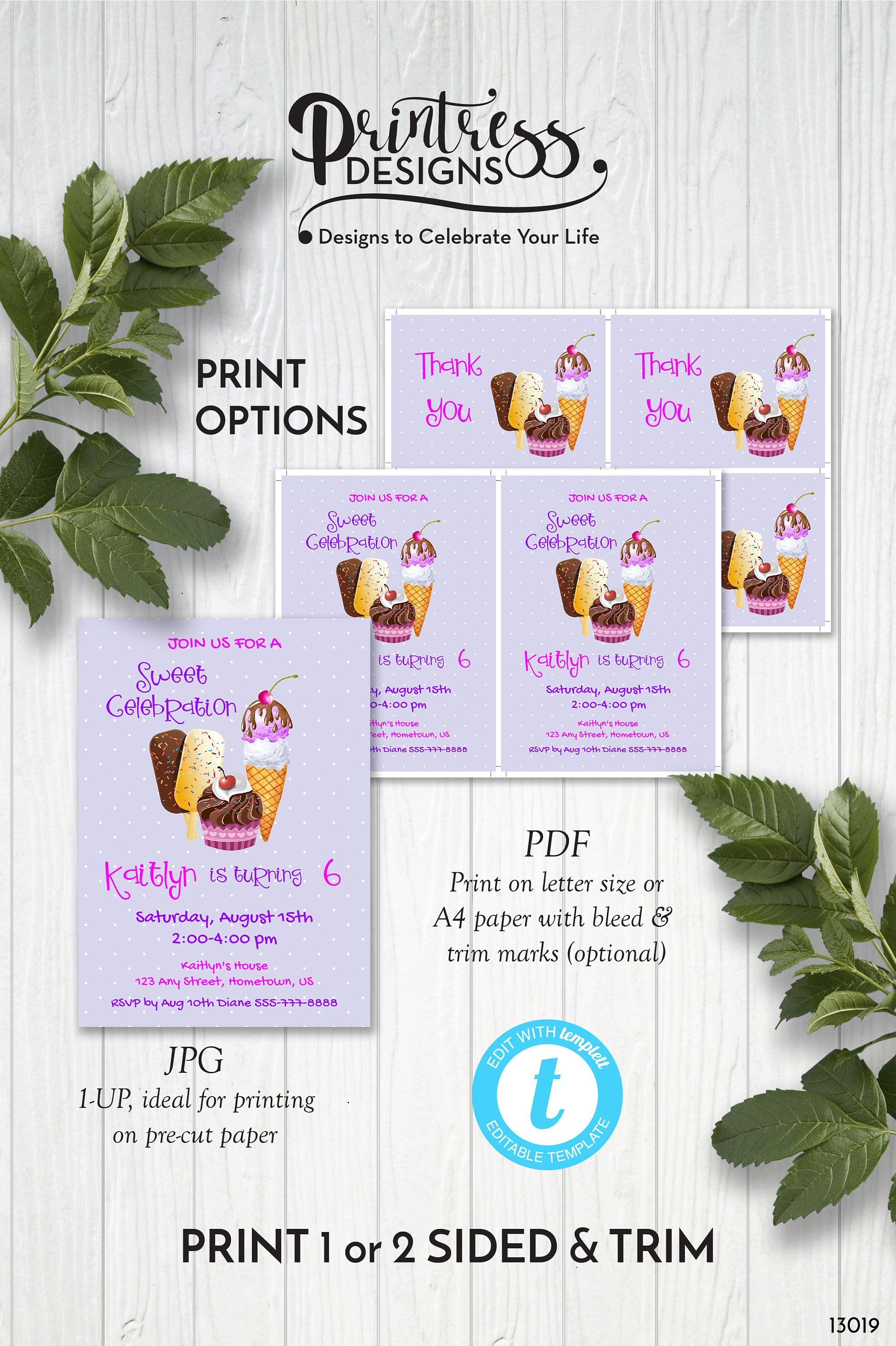 Sweet Treat Birthday Party Invitation Ice Cream & Cupcake Etsy