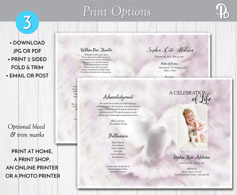 Pink Dove Funeral Program Template Obituary/order of Service Etsy