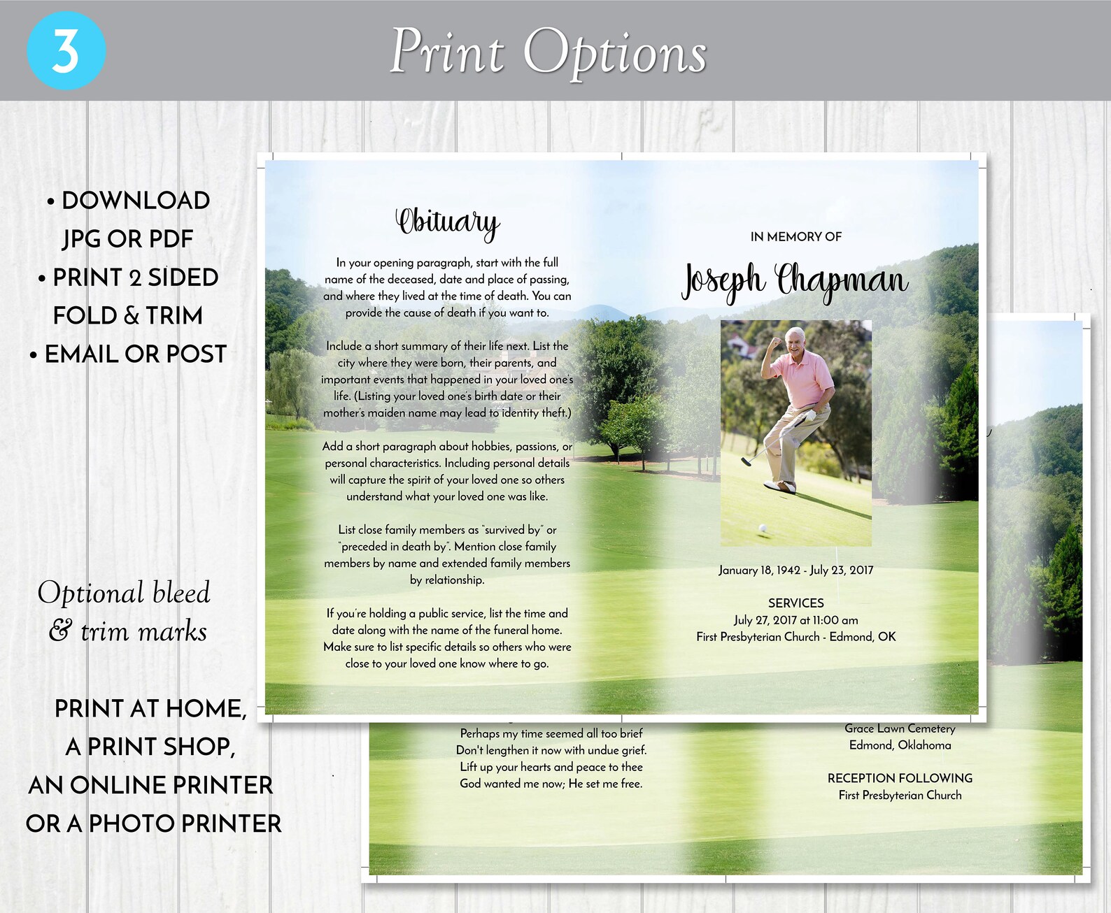 Golfer's Obituary/order of Service Template Funeral Etsy