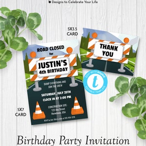 Construction Birthday Party Invitation Template, Road Closed Birthday Invitation, Printable Birthday Invite, Edit in Templett 13047