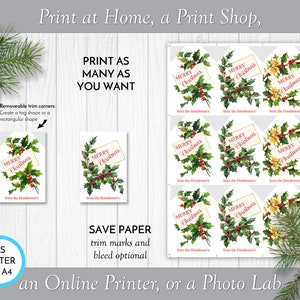 Christmas Holly Gift Tags Template, Holiday Ornament Gift Tags, 2x3 ...