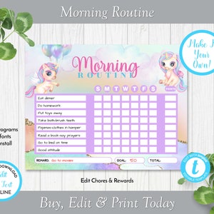 Pastel Unicorn Rainbow Children's Daily Routine Charts, Morning Routine ...