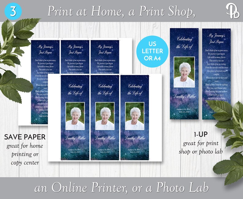 Stars in Space Printable Memorial Bookmark Template, Editable Funeral ...