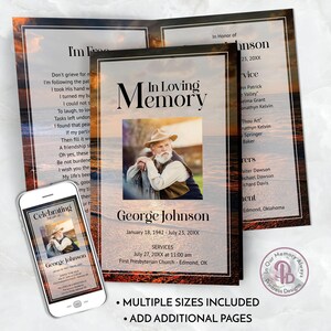 Ocean Twilight Funeral Program Template, Celebration of Life Memorial Service, Obituary Program, Order of Service Template, ZFP 21043